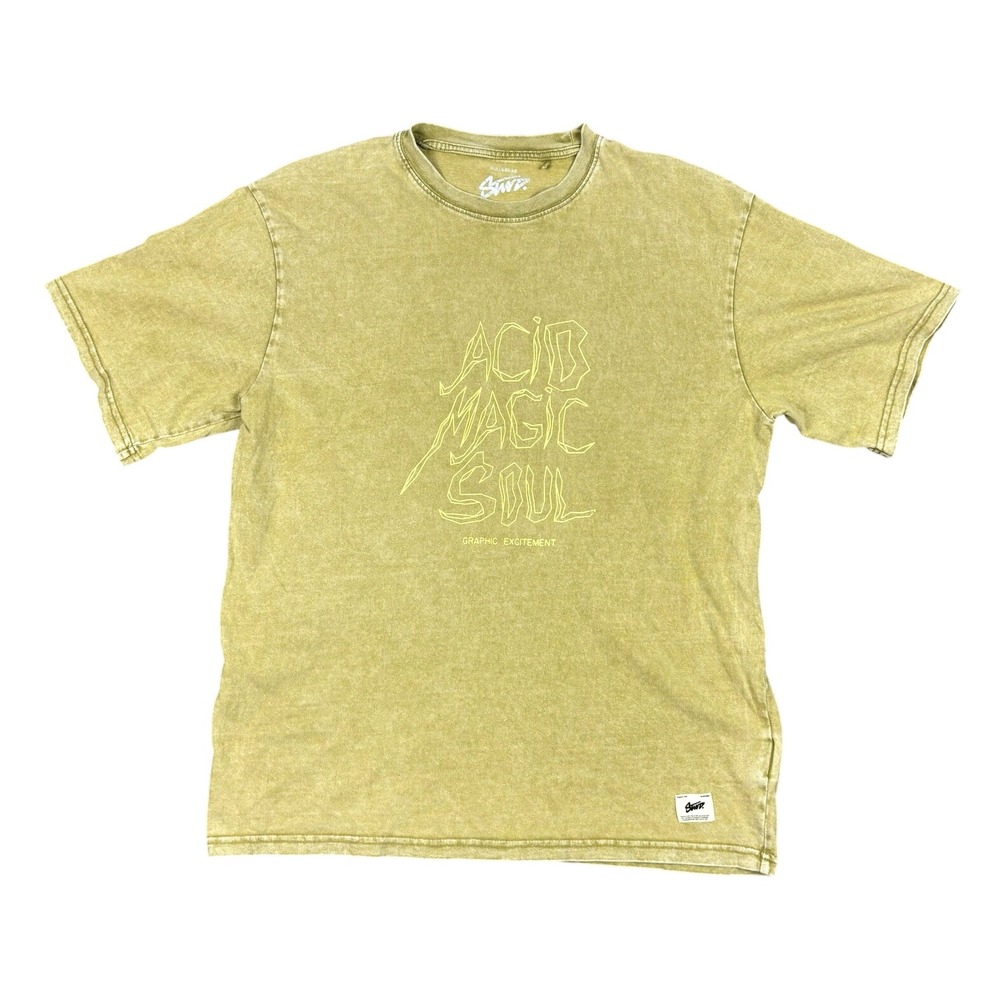 Pull & Bear STWD Streetwear Acid Magic Soul‎ Graphic Print Tshirt Size S Tan